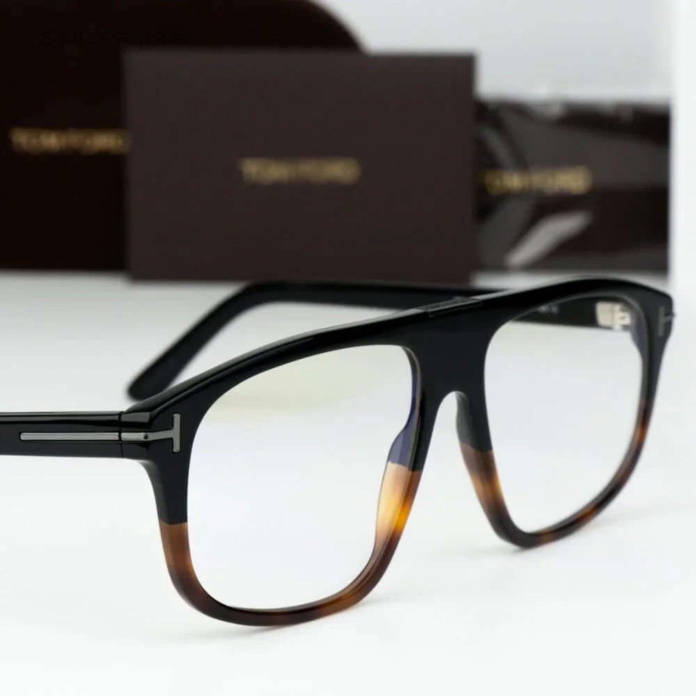 Tom Ford Women Eyeglasses Black Havana Blue Block Aviator FT5901-B-N 056 NEW